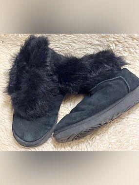 UGG Black Faux Fur Suede Slipper Boots